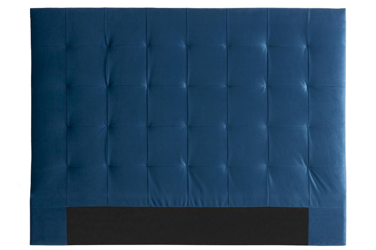 Tte de lit capitonne en tissu velours bleu fonc L160 cm HALCIONA