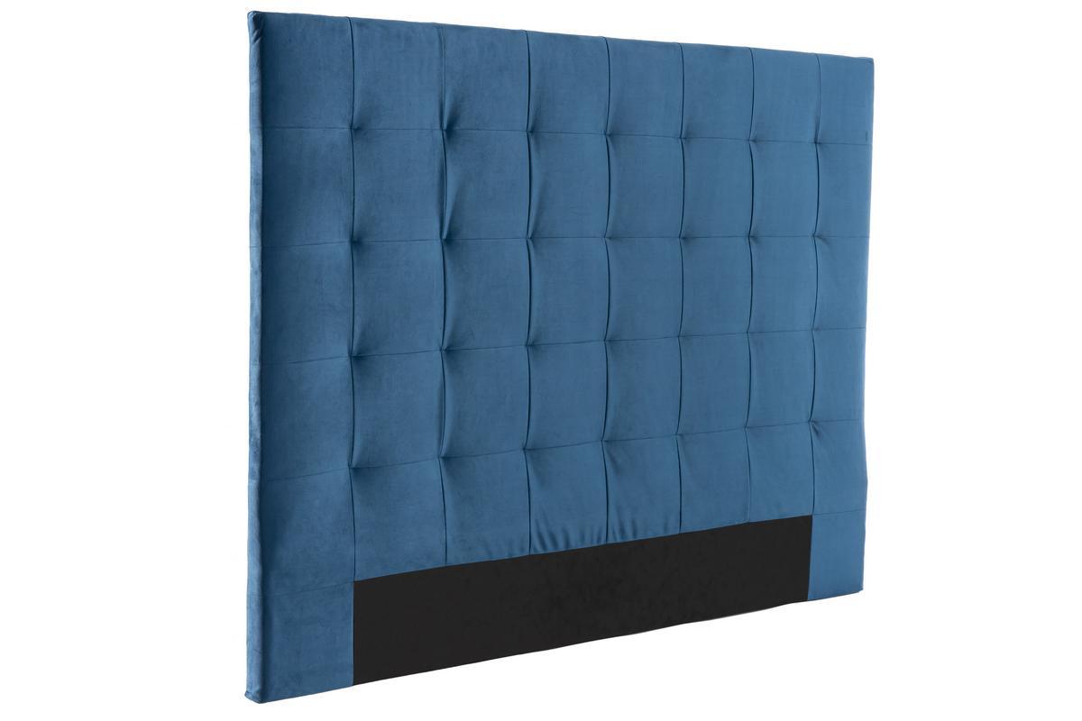Tte de lit capitonne en tissu velours bleu fonc L160 cm HALCIONA