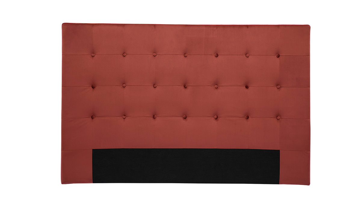 Tte de lit capitonne en tissu velours rouge tomette L170 cm LUTECE