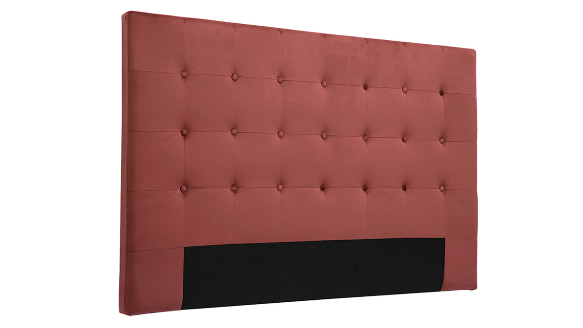 Tte de lit capitonne en tissu velours rouge tomette L170 cm LUTECE
