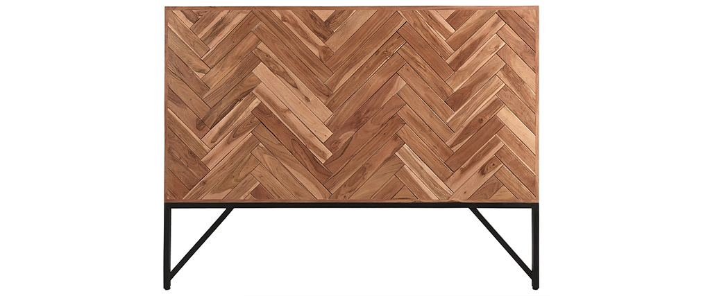 T�te de lit chevrons en acacia et m�tal noir L165 cm STICK