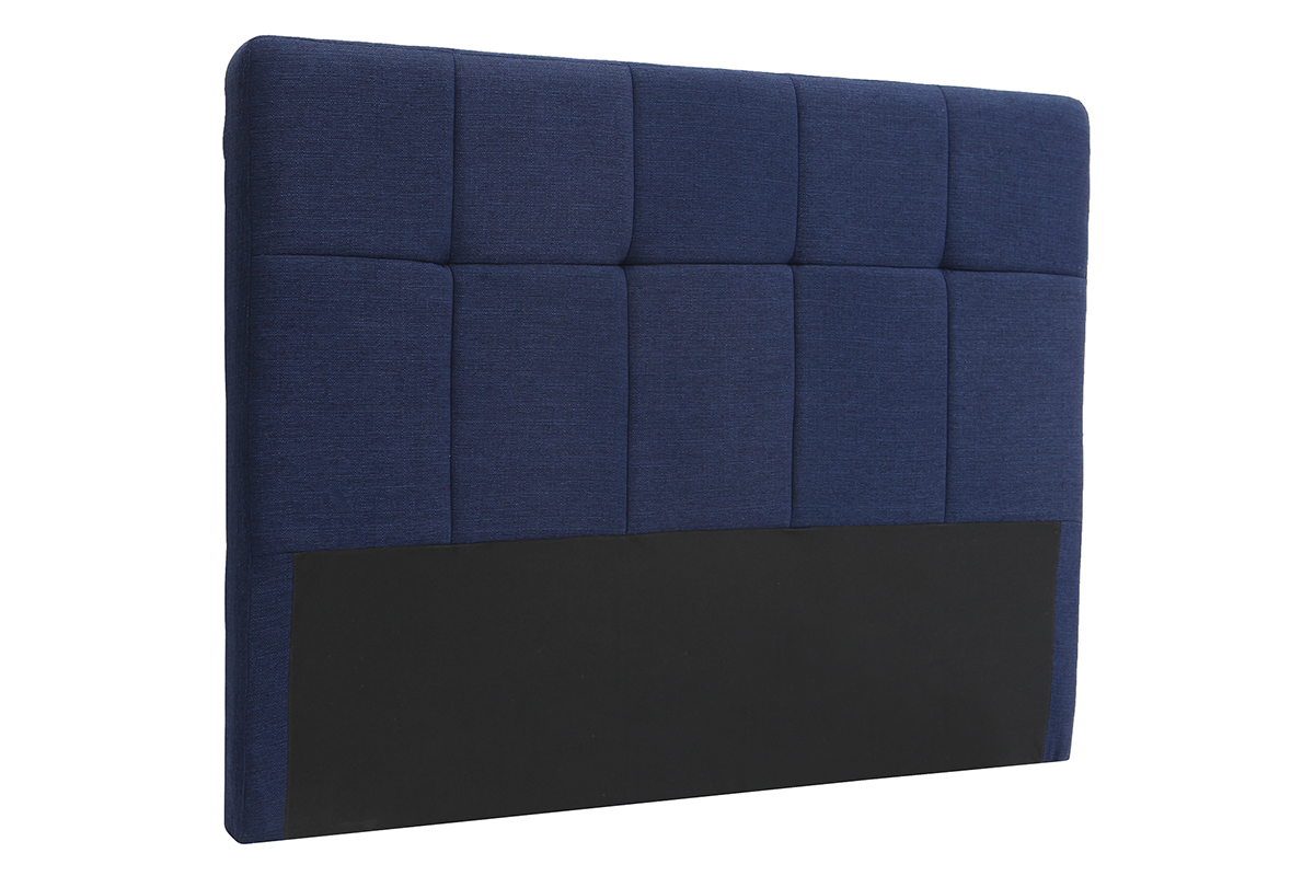 T�te de lit classique tissu bleu fonc� 140 cm CLOVIS