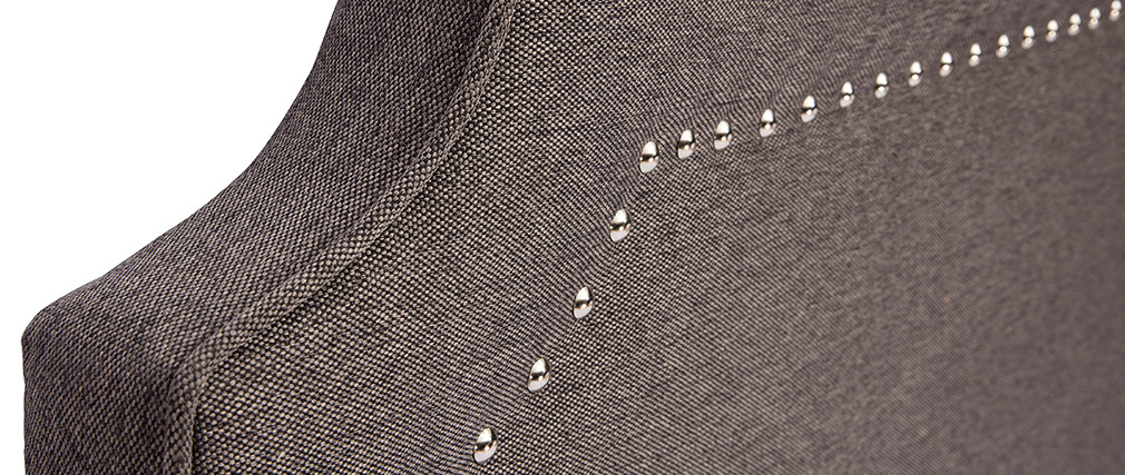 T�te de lit clout�e en tissu gris fonc� L166 cm BARDOT