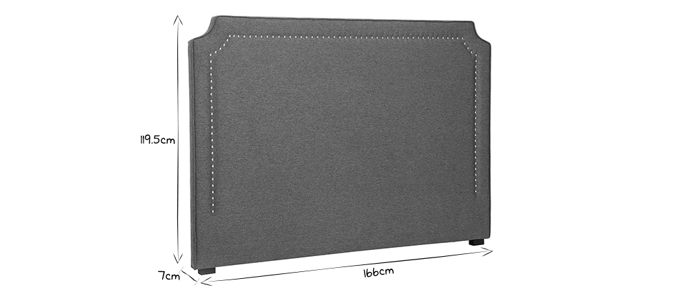 T�te de lit clout�e en tissu gris fonc� L166 cm BARDOT
