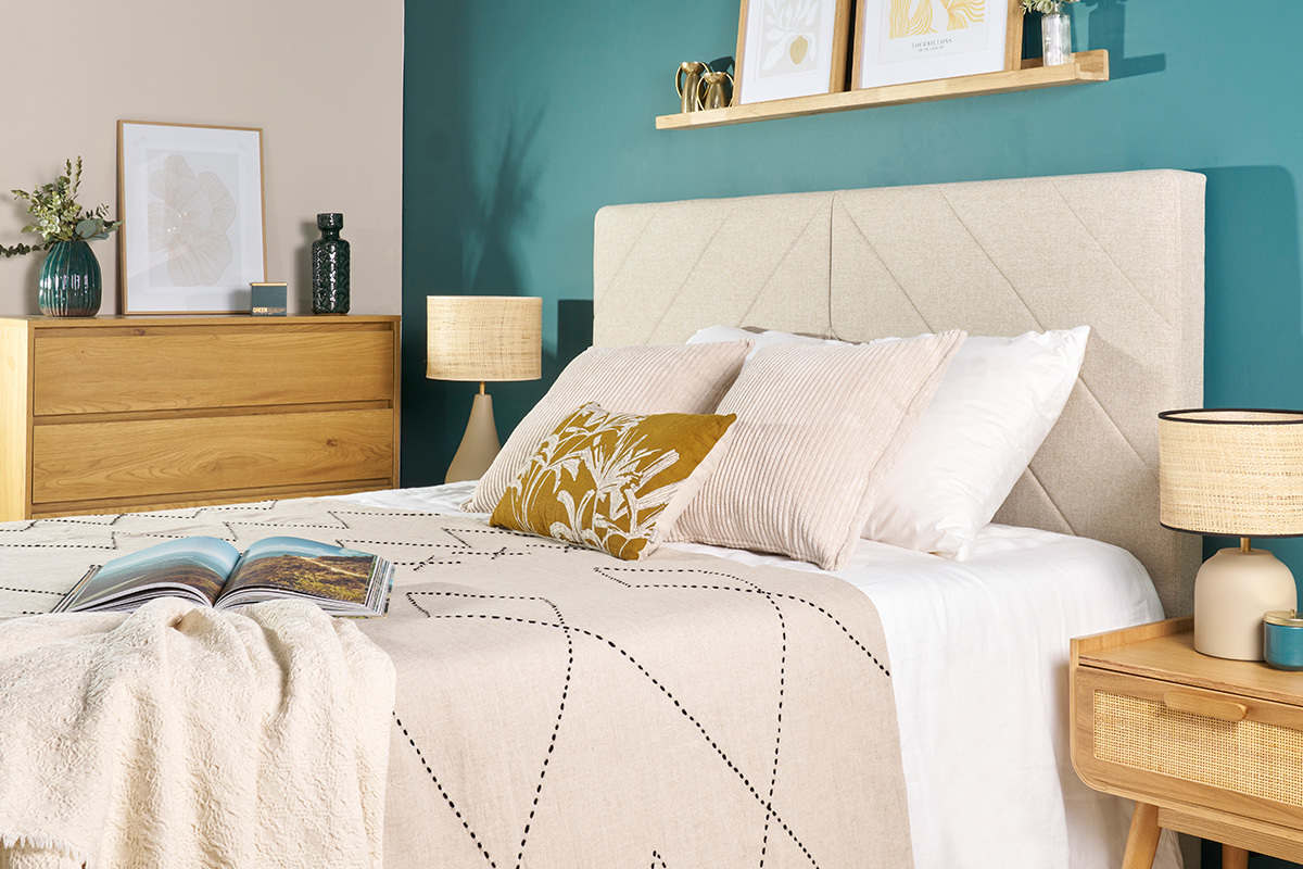 Tte de lit en tissu beige L160 cm AVAH