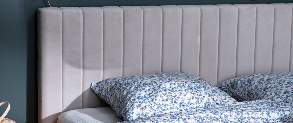 T�te de lit en velours beige gris� L170 cm NEHA