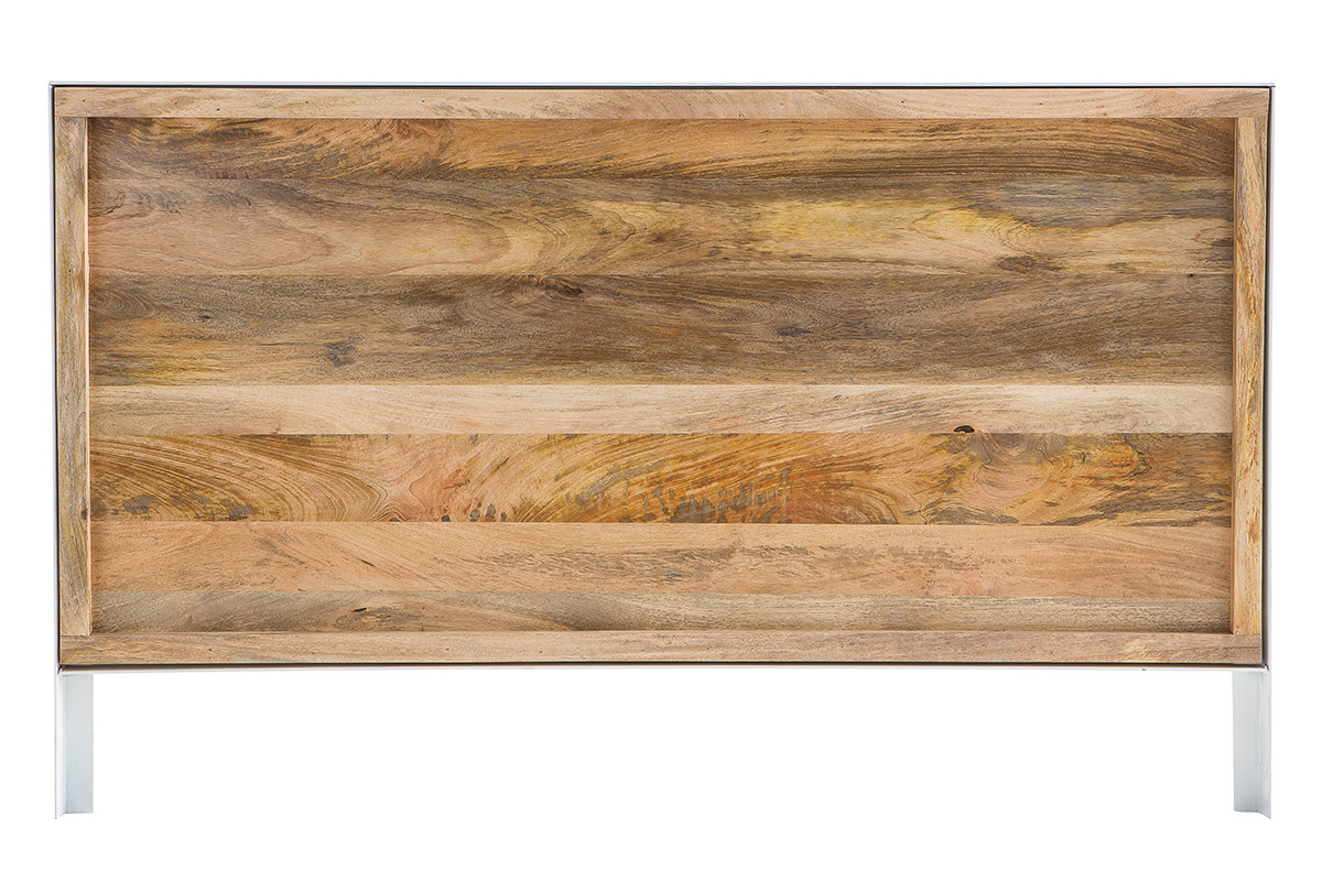 T�te de lit manguier massif et m�tal blanc 165 cm PUKKA