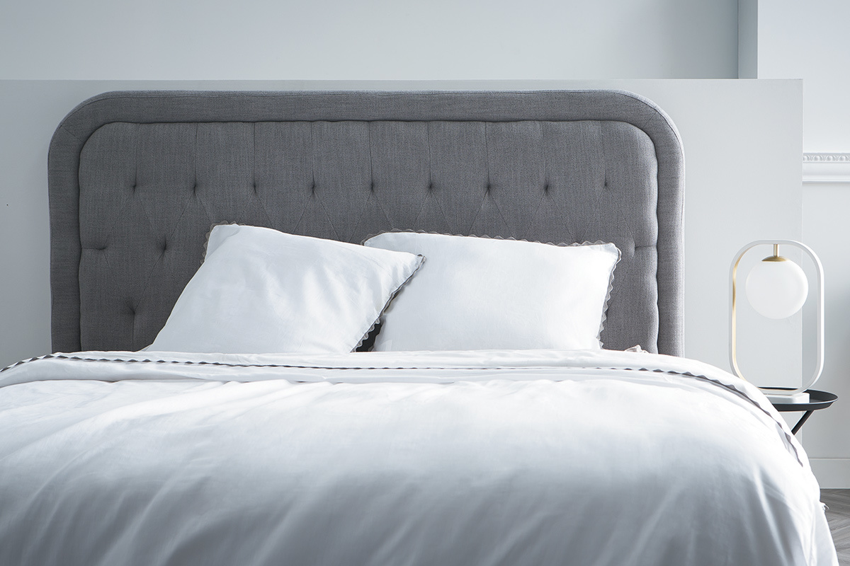 T�te de lit tissu gris clair 160cm LOUIS