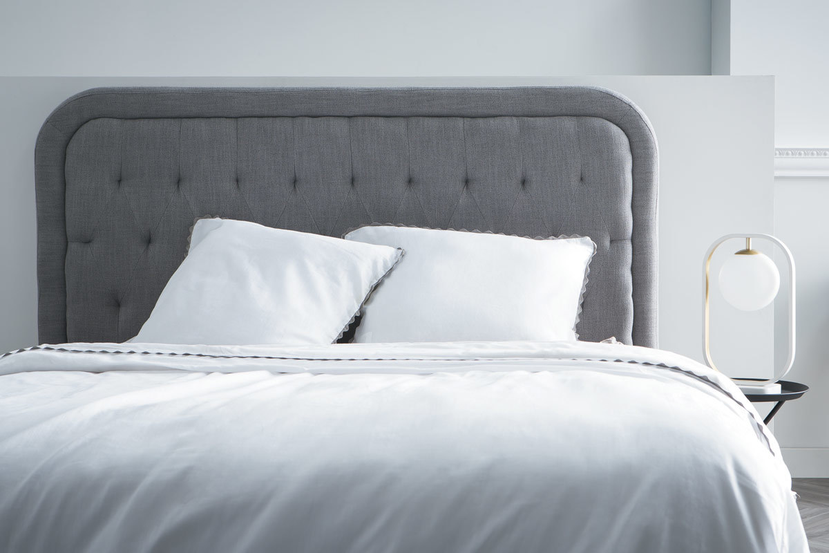 T�te de lit tissu gris fonc� 160 cm LOUIS