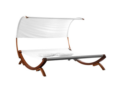 Transat double-bain de soleil de jardin blanc cass&eacute; BREHAT