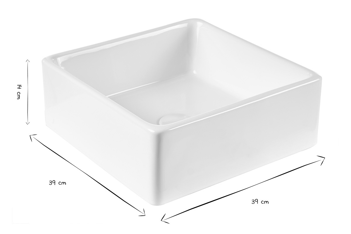 Vasque carr�e en c�ramique blanche L39 cm MILA