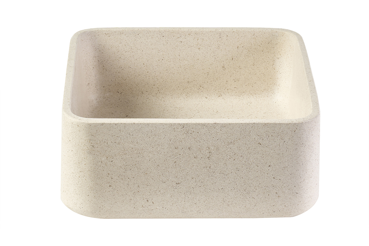 Vasque carr�e en pierre naturelle beige L30 cm FENG