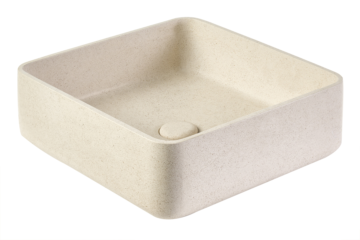 Vasque carr�e en pierre naturelle beige L40 cm FENG