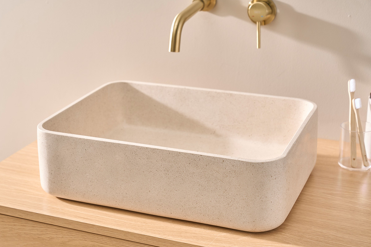 Vasque rectangulaire en pierre naturelle beige L48 cm ALIZEE