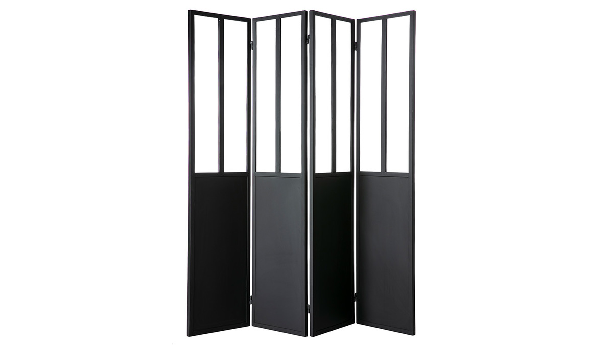 Verrire atelier paravent industriel en mtal noir et verre 4 vantaux L160 cm RACK