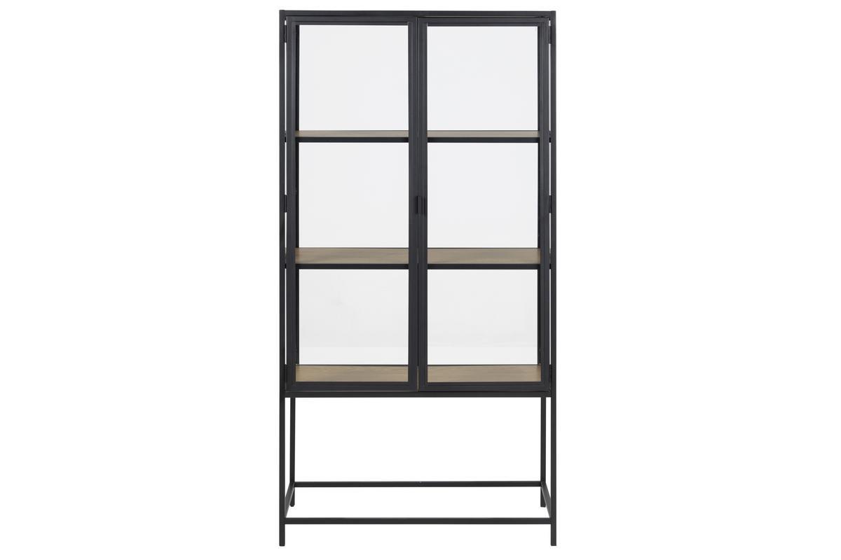 Vitrine en verre finition bois chne et mtal noir H150 cm TRESCA