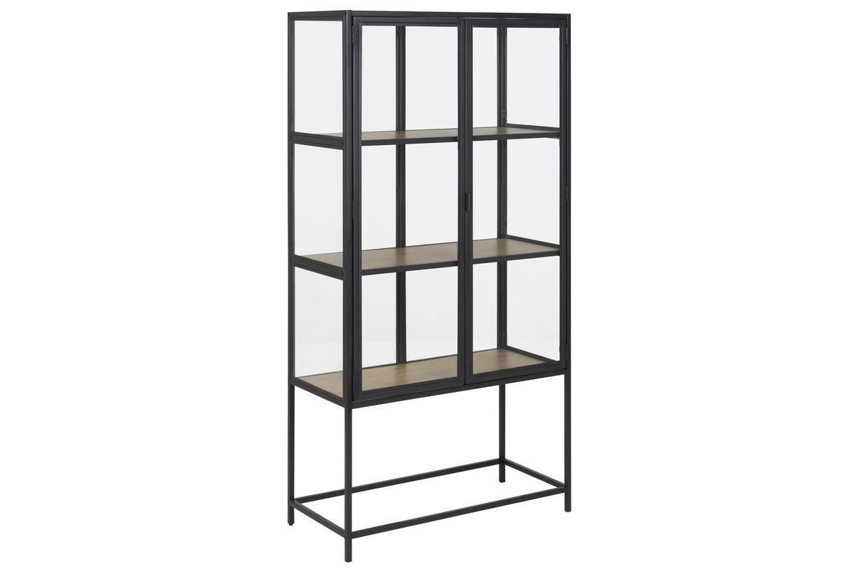 Vitrine en verre finition bois chne et mtal noir H150 cm TRESCA