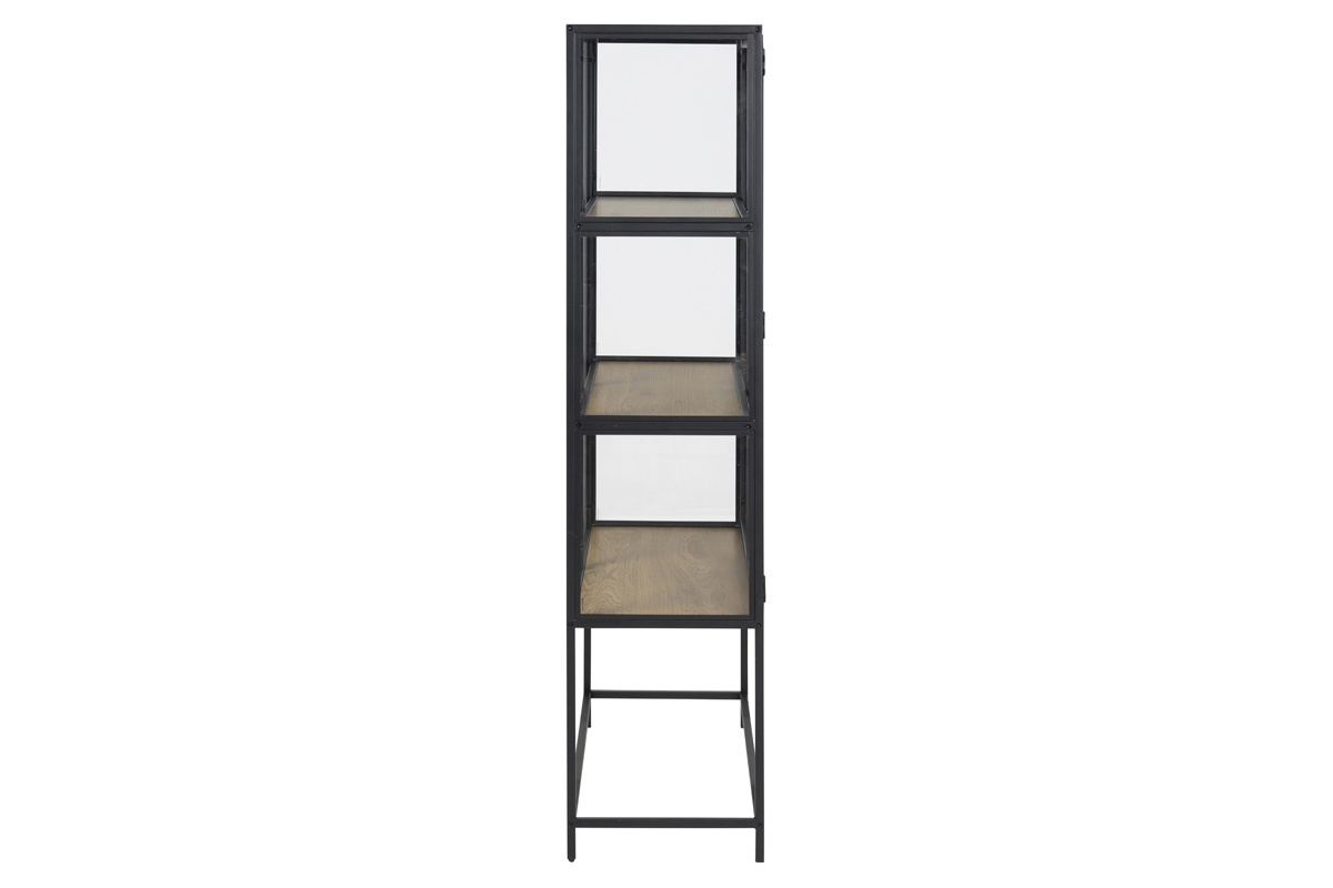 Vitrine en verre finition bois chne et mtal noir H150 cm TRESCA