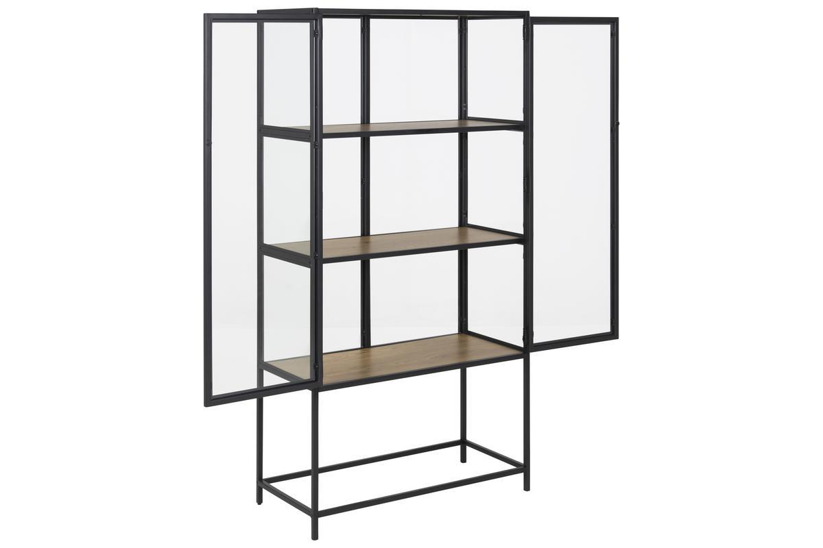 Vitrine en verre finition bois chne et mtal noir H150 cm TRESCA